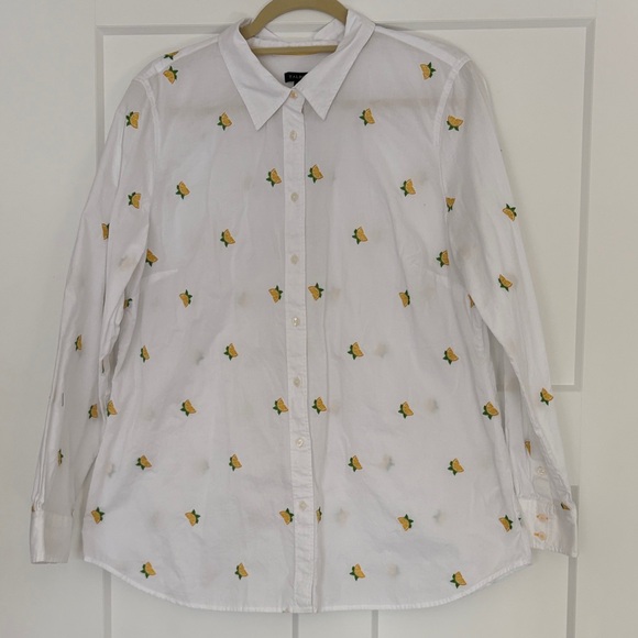 Talbots Tops - White Button-Up Shirt with Yellow Lemon Embroidery